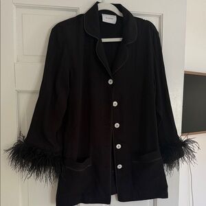 Sleeper Black Feather-Trim Blazer